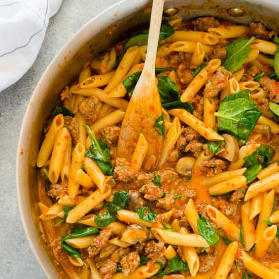 Sausage Roasted Red Pepper Pasta - Recipe photo by flavorthemoments