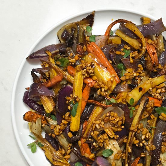 Roasted Roots with Onion and Mint - Recipe photo by alldayieatblog