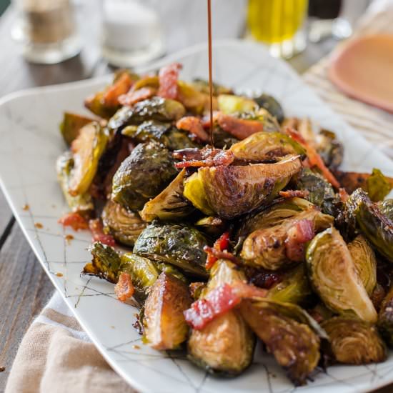 Bacon Balsamic-Roasted Brussels Sprouts - Recipe photo by crumbykitchen