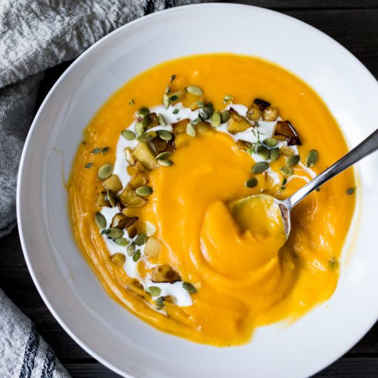 Roasted Butternut Soup - Recipe photo by Feasting at Home