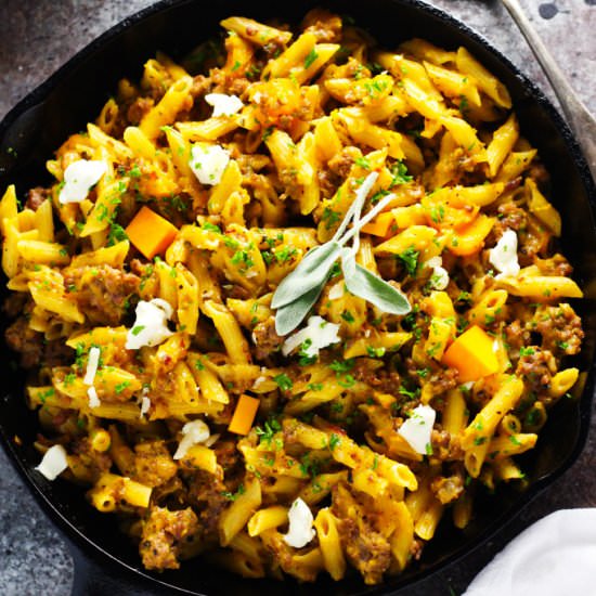 Sausage & Butternut Squash Penne - Recipe photo by platingsandpairings