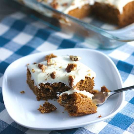 Easy Pumpkin Sheet Cake - Recipe photo by laughingspatula.com