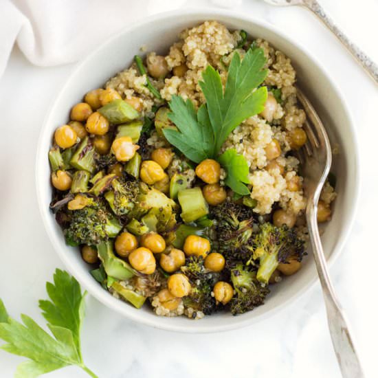 Broccoli Chickpea Quinoa Bowls - Recipe photo by nourishedtheblog