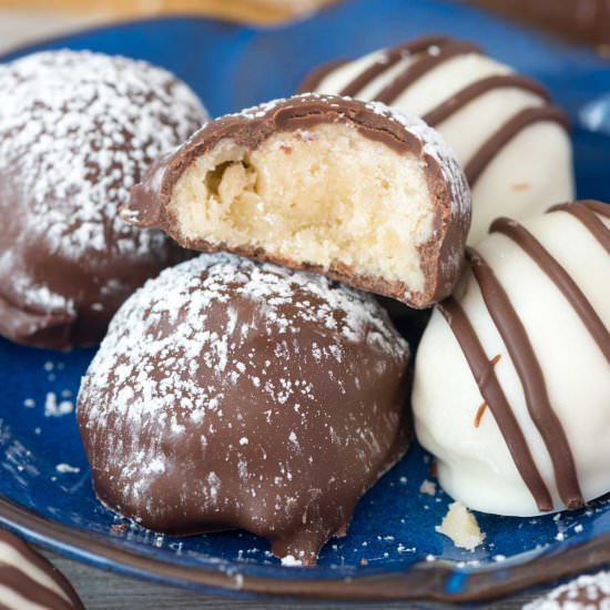 Chocolate Dipped Snowball Cookies - Recipe photo by crazyforcrust