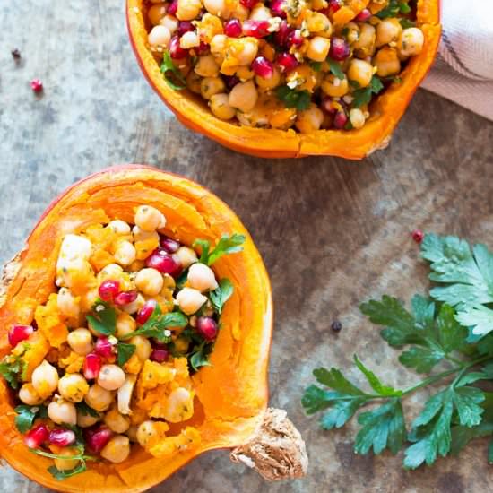 Pumpkin stuffed Chickpeas salad - Recipe photo by The Green Creator