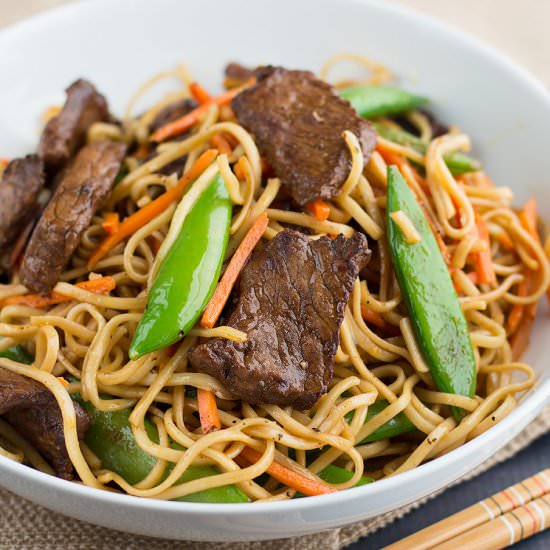 Red Thai Curry Beef Noodle Stir Fry - Recipe photo by Savory Spicerack