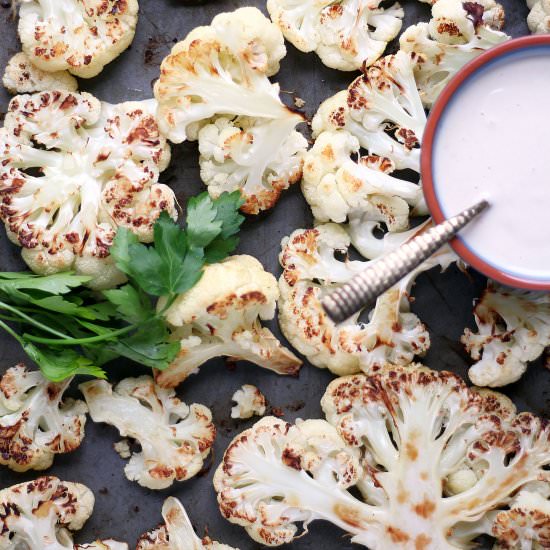 Roasted Cauliflower + Tahini Sauce - Recipe photo by thymeandtoast