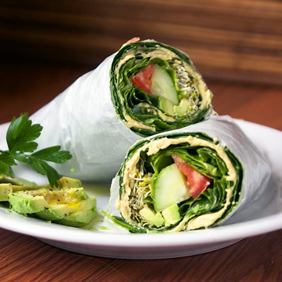 Collard Greens Hummus Wrap - Recipe photo by the pescetarian and the pig