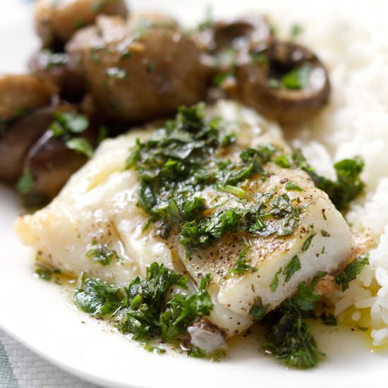 Pan Fried Cod with Herb Dressing - Recipe photo by foodfashionandfun
