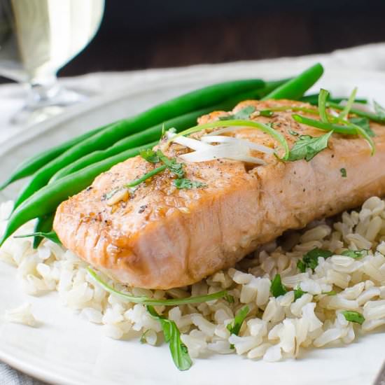 Bourbon Brown Sugar Glazed Salmon - Recipe photo by garlic and zest