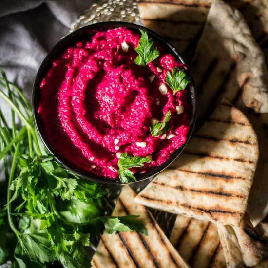 Creamy Beet Dip with Flatbread - Recipe photo by Use Your Noodles