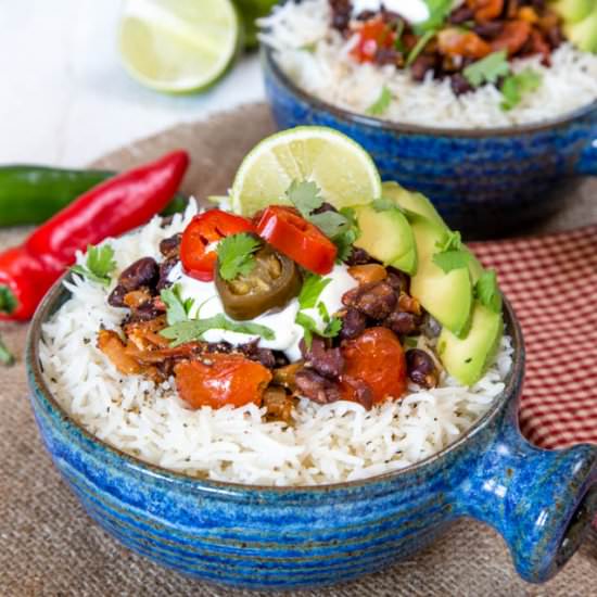 Black Bean Burrito Bowls - Recipe photo by Fuss Free Flavours