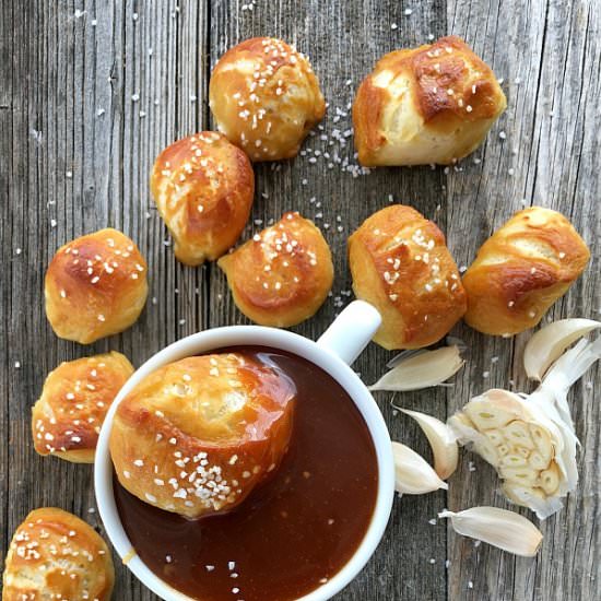 Pretzel Bites and Garlic Caramel Sauce - Recipe photo by gooddinnermom