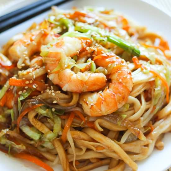 Stir-fried Udon with Shrimp - Recipe photo by Spice the Plate