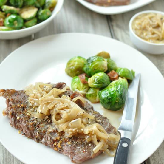 Skirt Steak with French Onion Gravy - Recipe photo by Peace Love and Low Carb