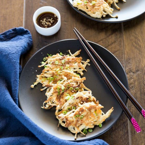 Korean enoki mushroom pancakes - Recipe photo by MyKoreanKitchen