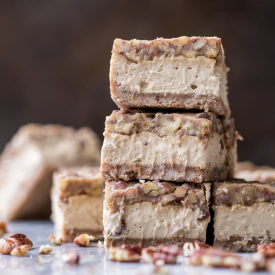 Pecan Praline Cheesecake Bars - Recipe photo by bakerita