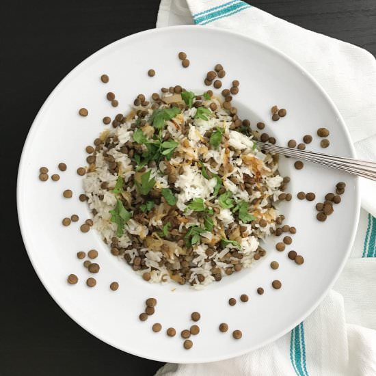 Mujaddara with Spiced Yogurt - Recipe photo by alldayieatblog