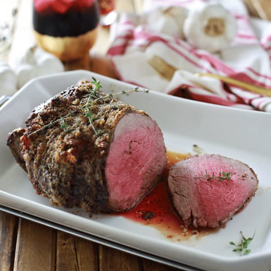 Bacon Garlic Thyme Beef Tenderloin - Recipe photo by FlirtingwithFlavor