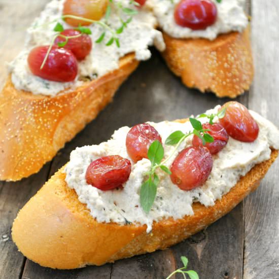 Vegan Ricotta Roast Grape Crostini - Recipe photo by rabbitandwolves
