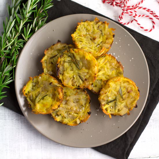 Potato, Onion & Rosemary Hash Cakes - Recipe photo by almondtozest.com