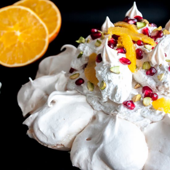 Nar, Orange & Pistachio Pavlova - Recipe photo by cutieandpie