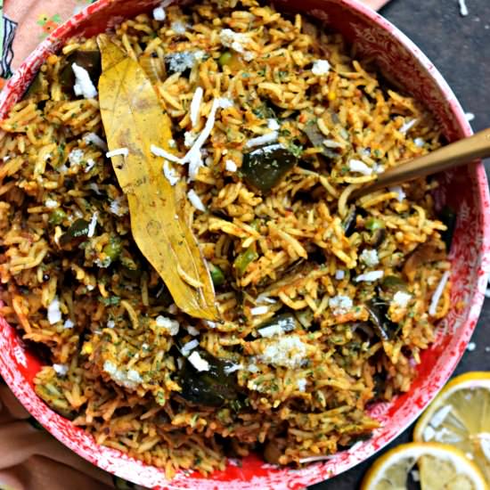 Eggplant Fried Rice or Vangi Bhaat - Recipe photo by Cookilicious