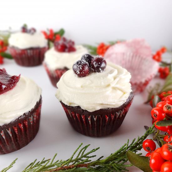 Cranberry Dark Chocolate Cupcakes - Recipe photo by TheCheerfulKitchen