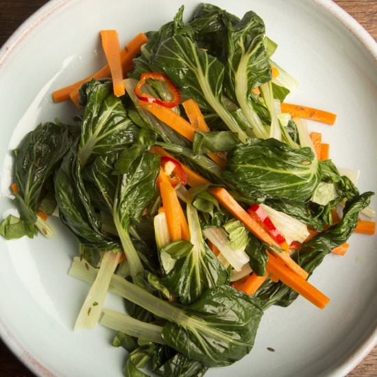 Spicy Stir Fried Tatsoi - Recipe photo by CookForYourLife