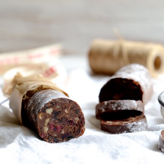 Rum and Raisin Chocolate Salami - Recipe photo by Bibbyskitchenat36