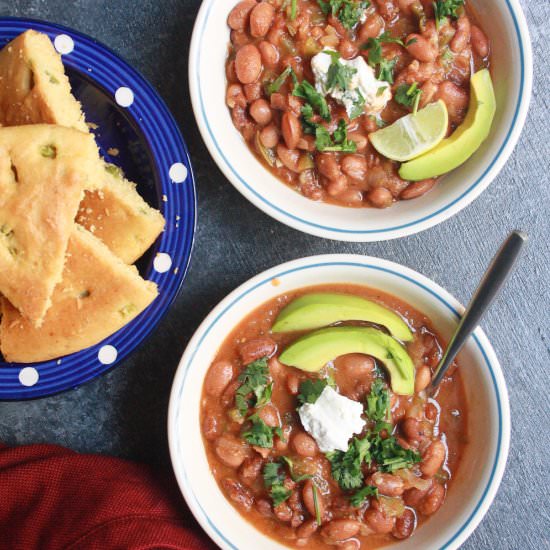 Vegetarian Chili and Cornbread - Recipe photo by The Desserted Girl