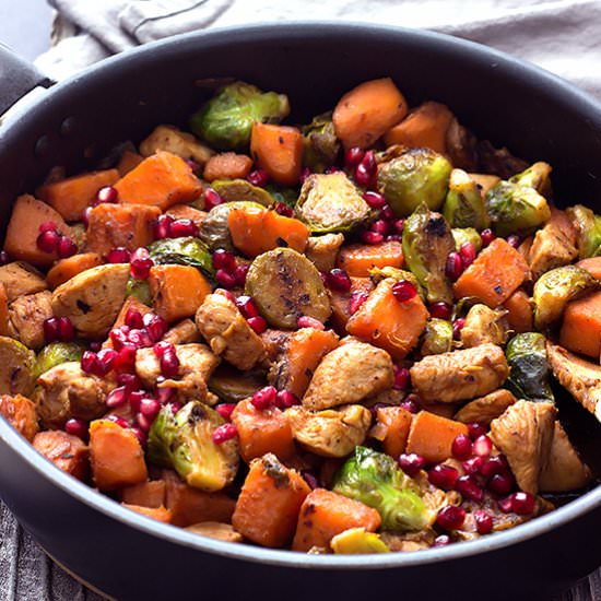Pomegranate Chicken Brussels Sprout - Recipe photo by The Wholesome Dish