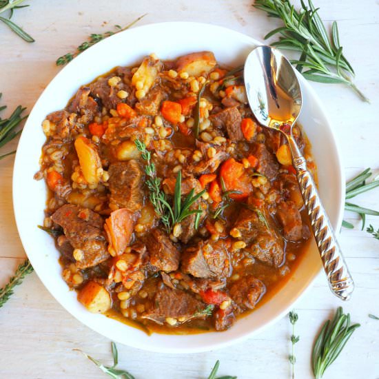 Hearty Beef & Barley Stew - Recipe photo by Everyday Gourmet with Blakely