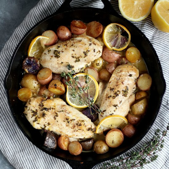 One-Skillet Garlic Lemon Chicken - Recipe photo by thymeandtoast