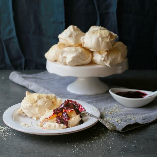 Vanilla meringues with berry sauce - Recipe photo by vanillafrost4