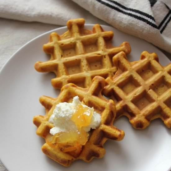 Golden Pumpkin Waffles - Recipe photo by easyrecipesforkids