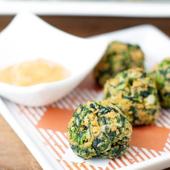 Spinach Balls and Hot Sweet Mustard - Recipe photo by MamaGourmand