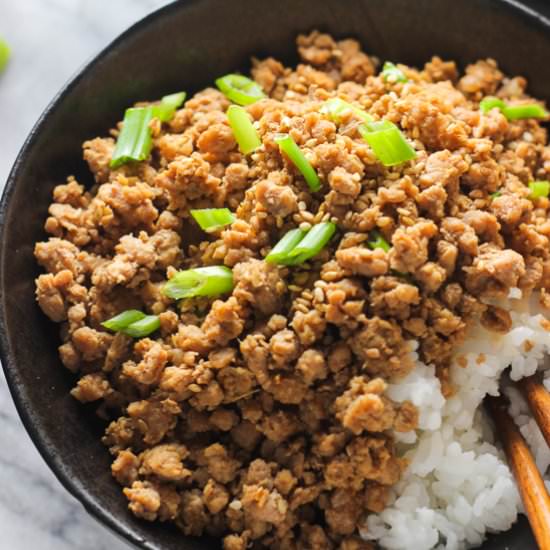 Ginger Minced Pork Rice Bowl - Recipe photo by Spice the Plate