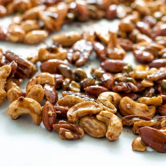 Espresso Glazed Holiday Nut Mix - Recipe photo by Flavour and Savour