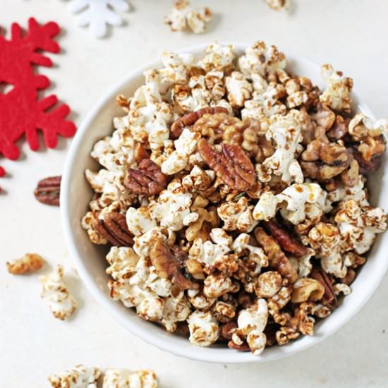 popcorn nut party mix - Recipe photo by Cook Nourish Bliss