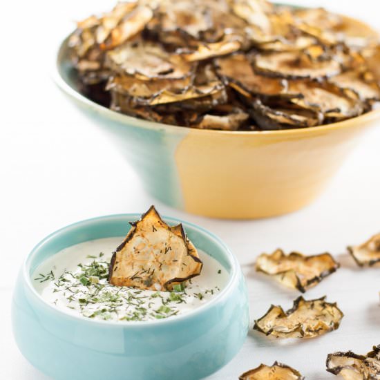 Garlic Dill Baked Cucumber Chips - Recipe photo by Peace Love and Low Carb
