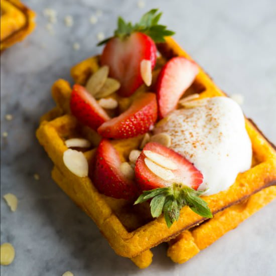 Freezer Sweet Potato Waffles - Recipe photo by sweetpeasandsaffron