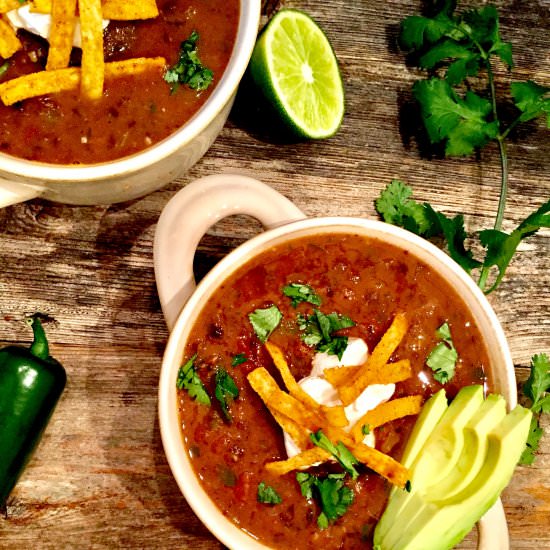 Spicy Black Bean Soup with Avocado - Recipe photo by AHintofWine