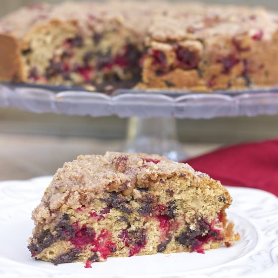 Chocolate Cranberry Crumble Cake - Recipe photo by KneadingHome