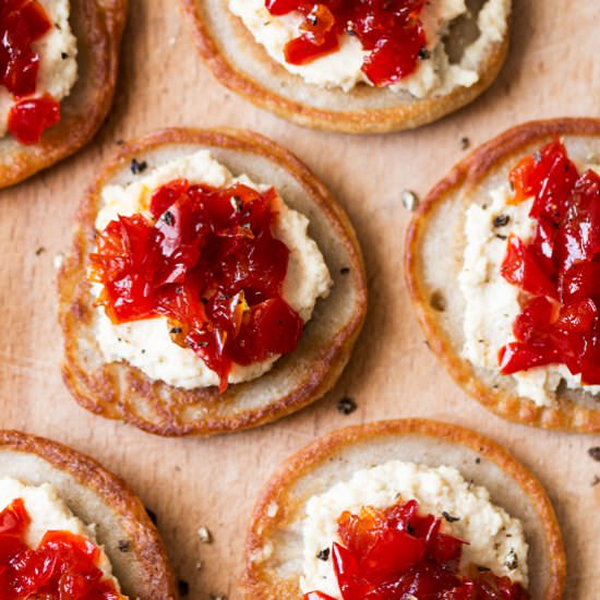Blinis with red pepper relish - Recipe photo by lazycatkitchen