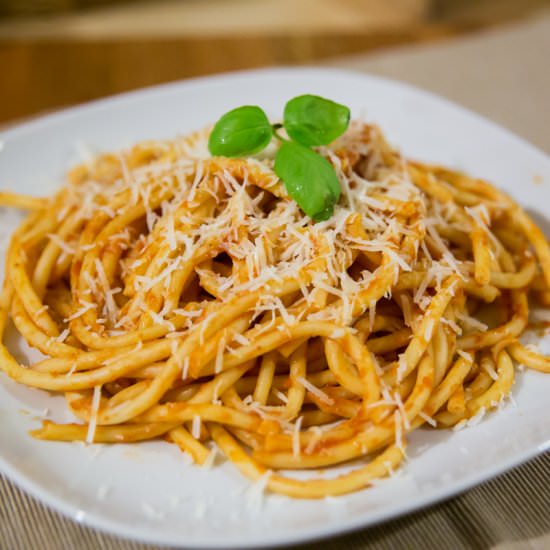Spaghetti All’ Amatriciana - Recipe photo by ChocolateaMais