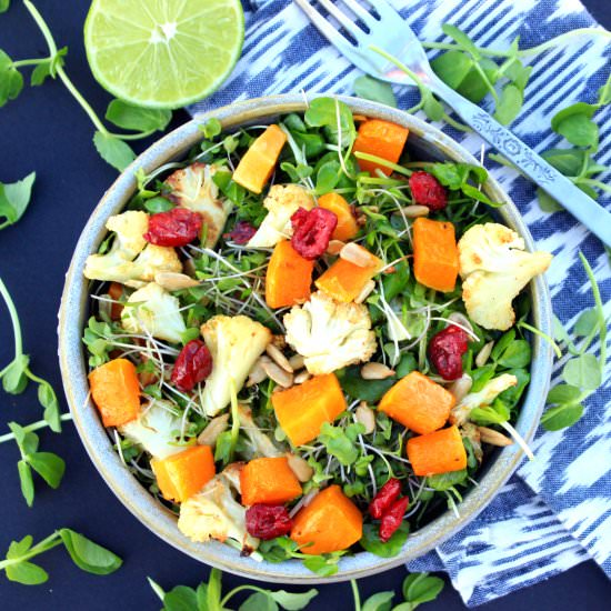 Sprout Salad + Roasted Vegetables - Recipe photo by spill the greens