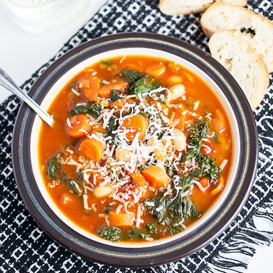 Cannellini, Carrot, and Kale Soup - Recipe photo by therusticfoodie