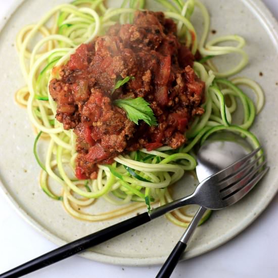 Paleo Bolognese & Zoodles - Recipe photo by My PCOS Kitchen