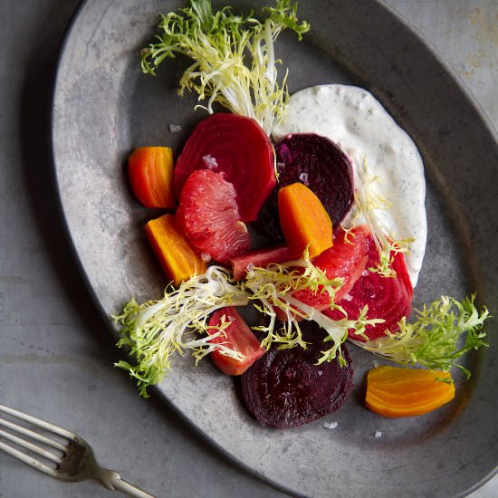 Roasted Beets and Frisee Salad - Recipe photo by SippitySup